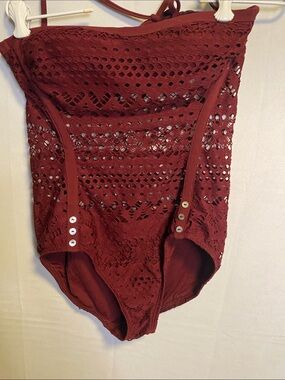 Robin Piccone Burgundy Crochet Bodysuit